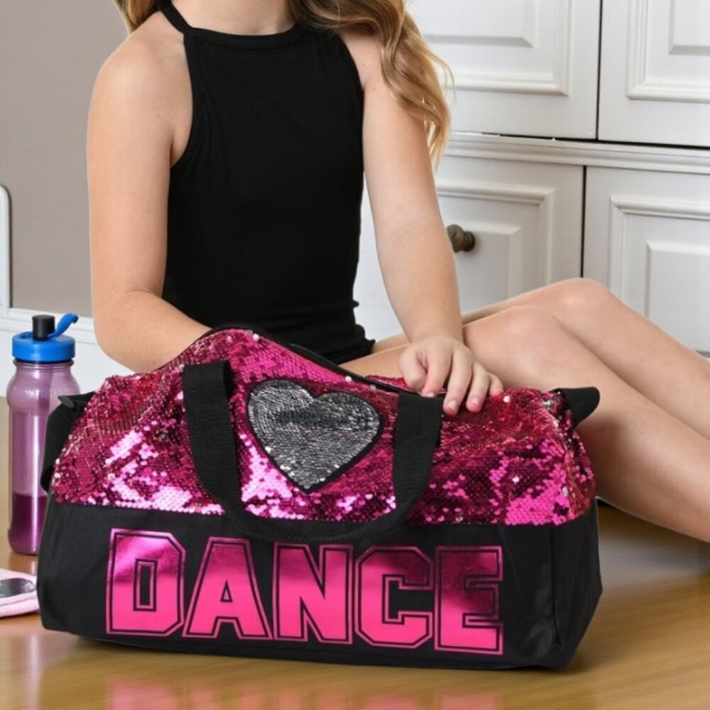 NWT DANZ N MOTION B842 Reversible Sequin Heart Shimmer Black and Fuchsia